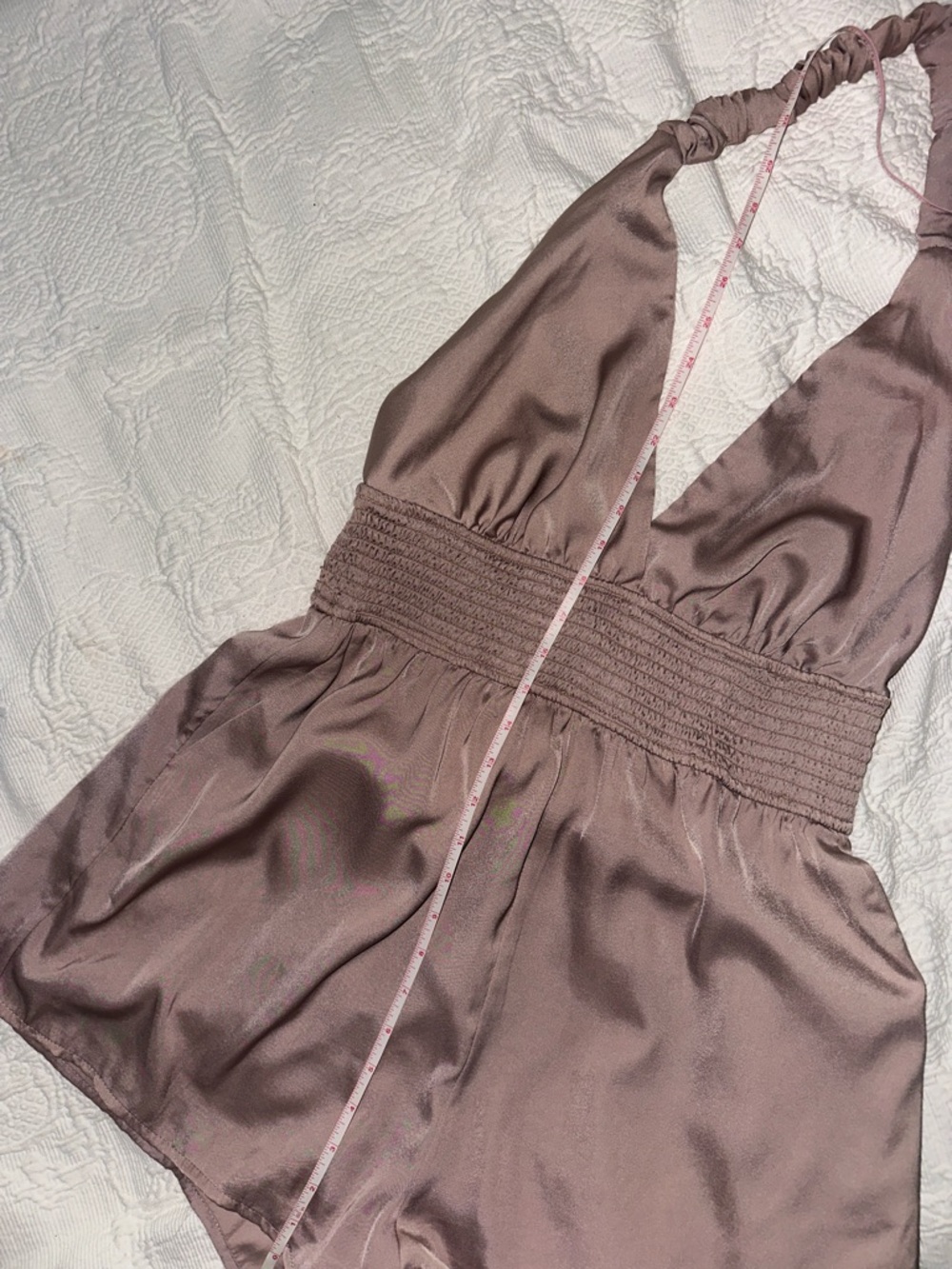 Perfect Satin Halter Romper in Dusty Mauve with low back